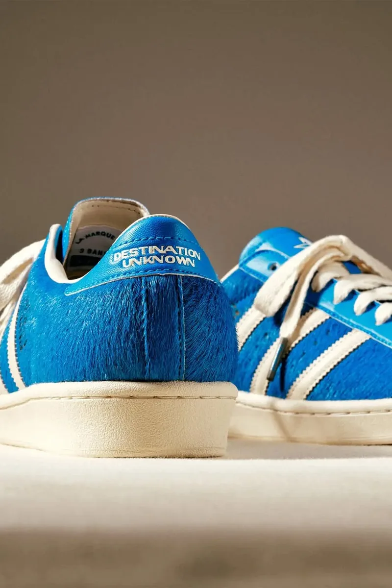 Collaboration Liberaiders x adidas Originals Superstar bleue en poil de poney : sortie SOULGOODS