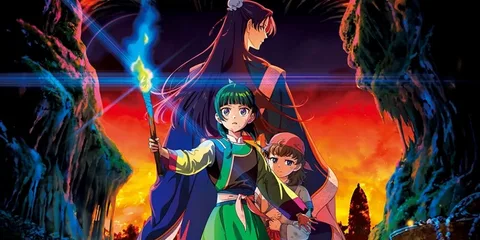 Trois personnages animés dans une scène dramatique avec torches et arrière-plan vibrant.