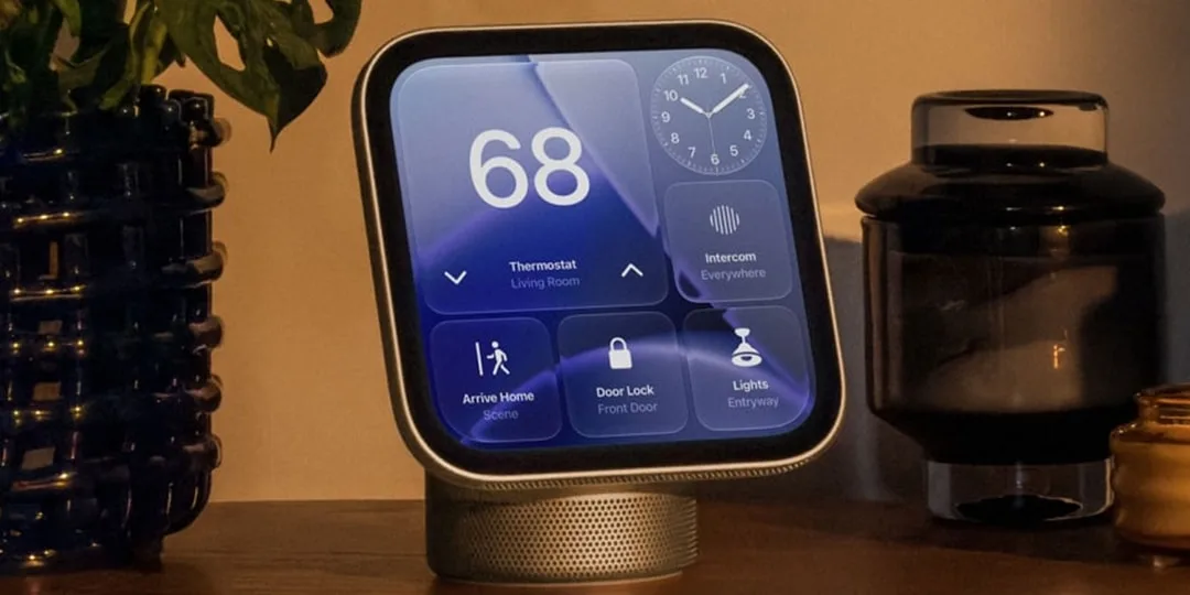 Écran de contrôle pour maison intelligente avec thermostat et autres options.
