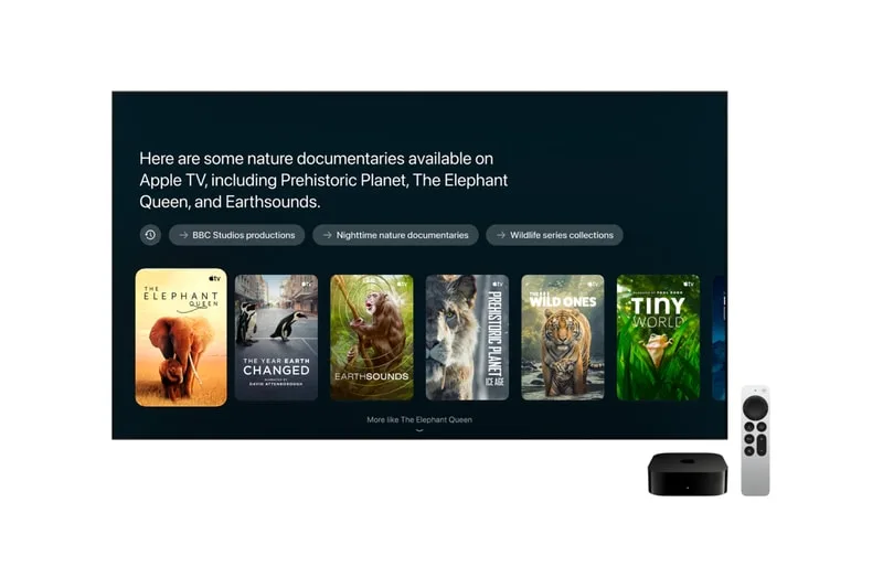 Documentaires nature sur Apple TV affichés à l'écran.