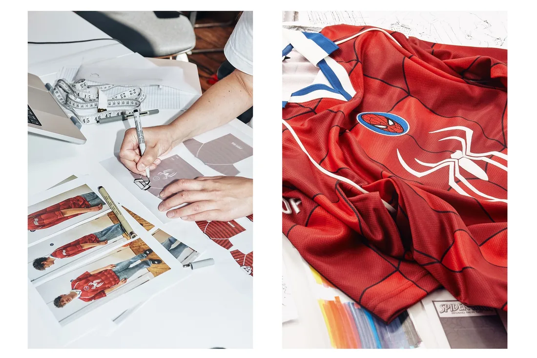 Conception de maillot avec motif inspiré de super-héros.