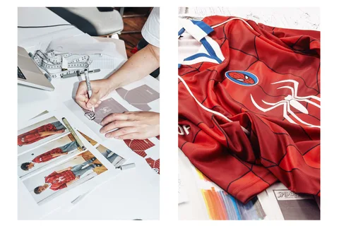 Conception de maillot avec motif inspiré de super-héros.