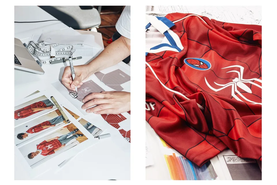 Conception de maillot avec motif inspiré de super-héros.