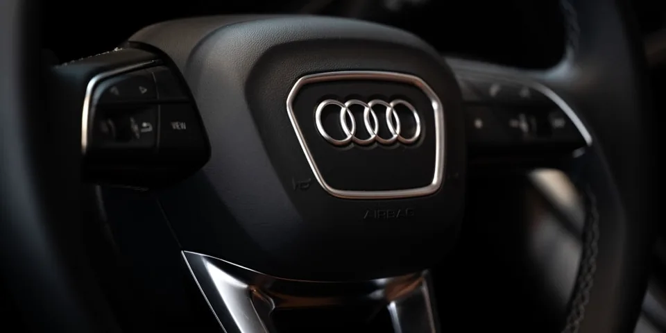 Gros plan sur le volant d'une voiture Audi