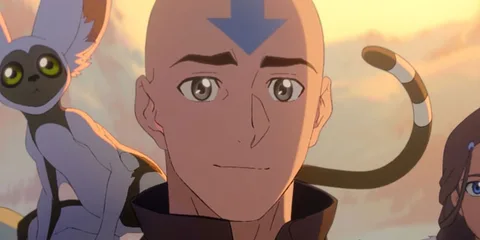 Dessin animé avec un personnage chauve et un animal à grandes oreilles.