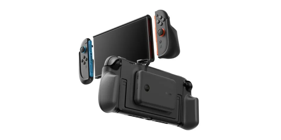 Manettes détachables et écran d'une console portable.