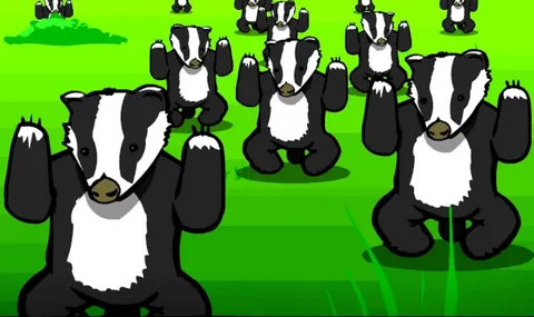 Dessins de blaireaux sur un fond vert vif.