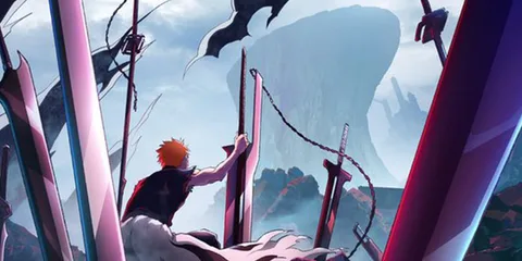 Personnage sur un terrain désolé avec des épées plantées.
