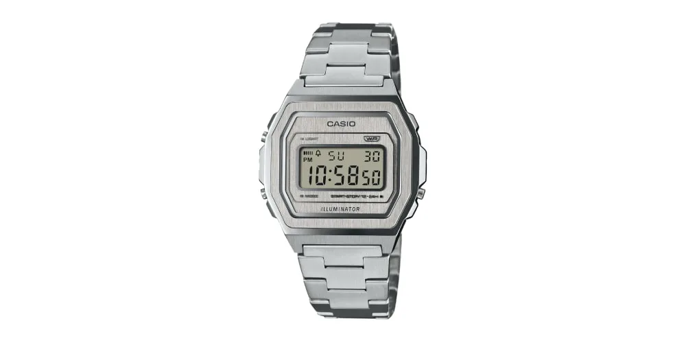 Montre digitale Casio argentée avec bracelet en acier inoxydable