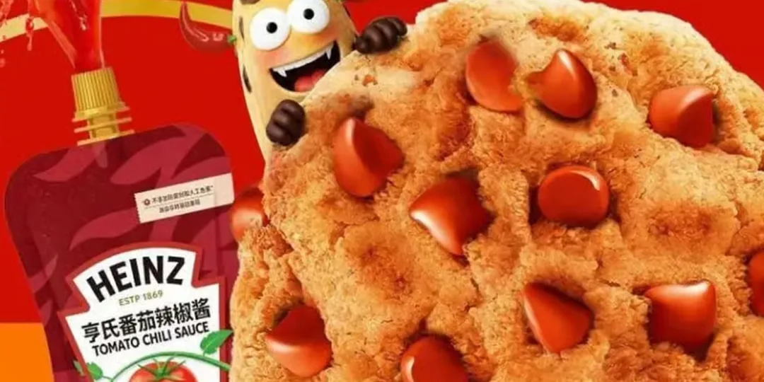 Sachet de sauce Heinz avec une grosse oreo au chocolat.