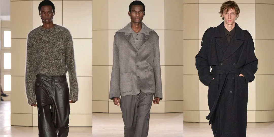 Défilé de mode avec trois mannequins portant des vêtements d'hiver élégants.