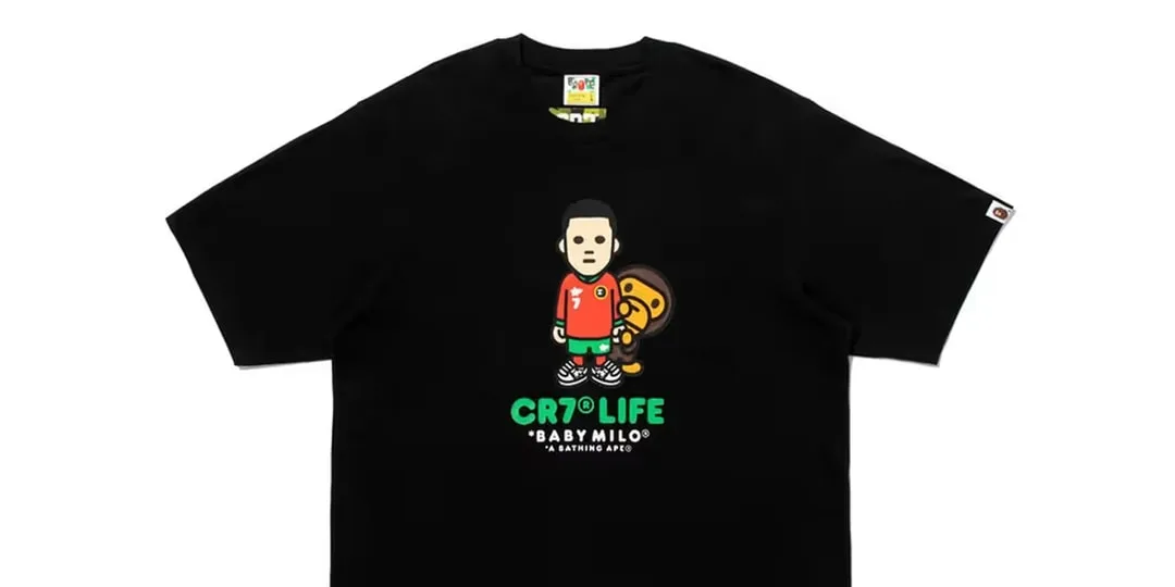 T-shirt noir avec dessin de personnage et texte CR7 LIFE et BABY MILO.