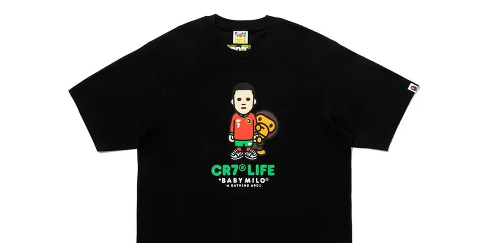 T-shirt noir avec dessin de personnage et texte CR7 LIFE et BABY MILO.