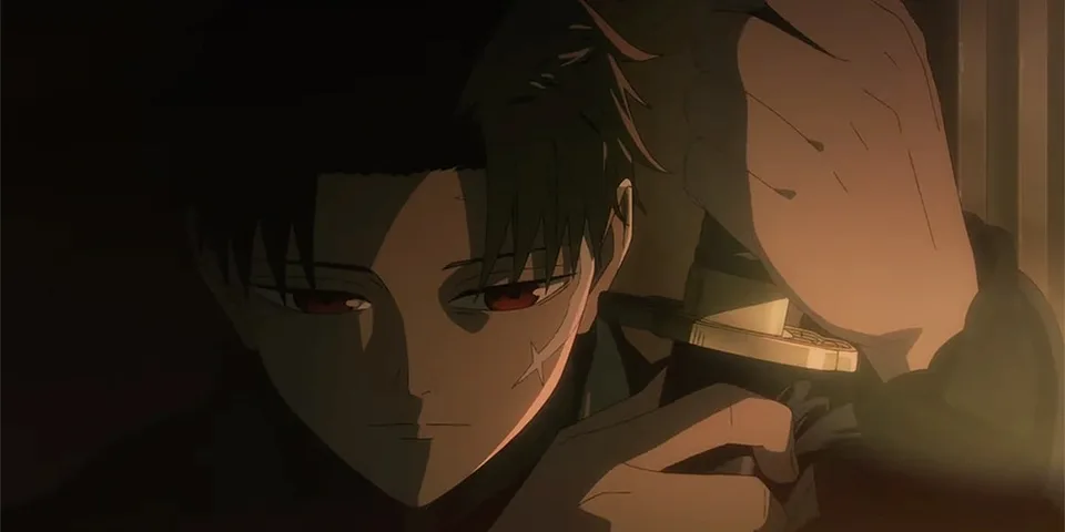 Personnage animé avec une expression intense et un éclairage dramatique.