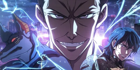 Personnages animés avec lumières électriques et décor urbain futuriste.