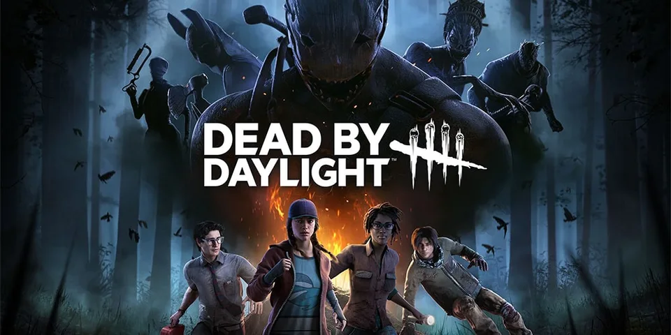 Personnages du jeu vidéo Dead by Daylight devant un fond forestier effrayant.