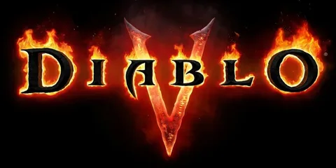 Lettrage "Diablo V" en flammes sur fond noir