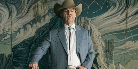 Homme en costume et chapeau illustré devant une peinture artistique.