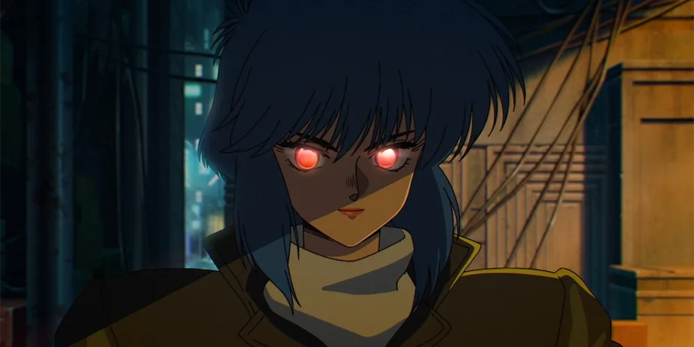 Personnage d'anime aux yeux brillants dans une ruelle sombre.