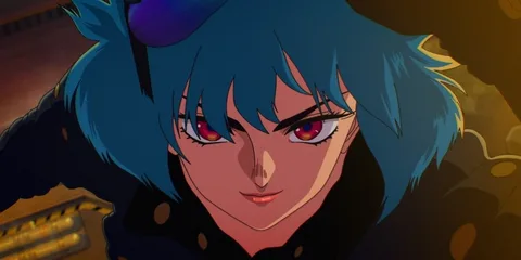 Personnage aux cheveux bleus et lunettes dans un style anime.