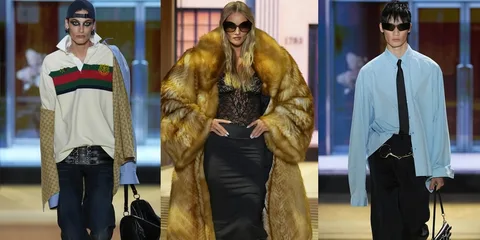 Défilé de mode avec trois mannequins et tenues variées