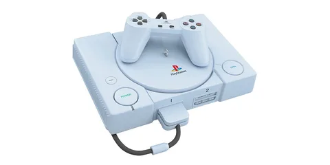 Console de jeu rétro avec manette sur le dessus, design gris classique.