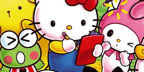 Personnages de dessin animé mignons avec Hello Kitty et amis colorés.