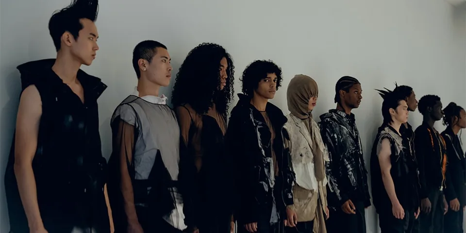 Groupe de personnes alignées portant des vêtements modernes.