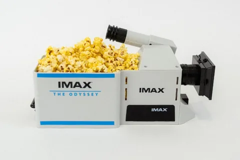 Caméra IMAX remplie de pop-corn, design original et créatif