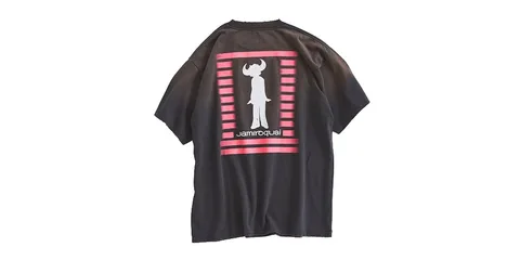 T-shirt noir avec motif silhouette et bandes rouges