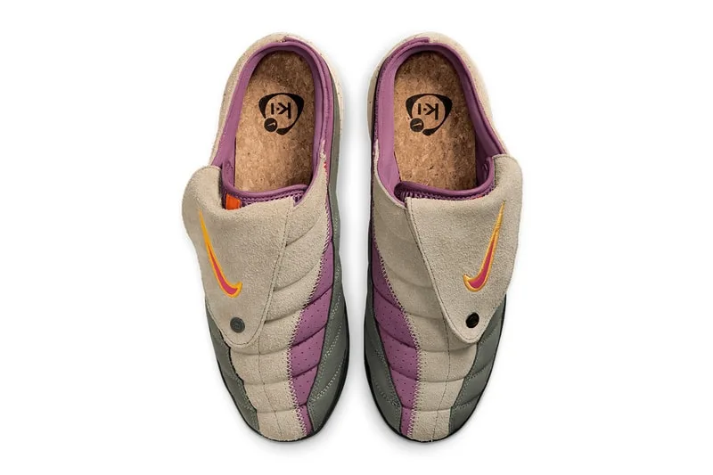 Mules colorées avec logo Nike orange et jaune.