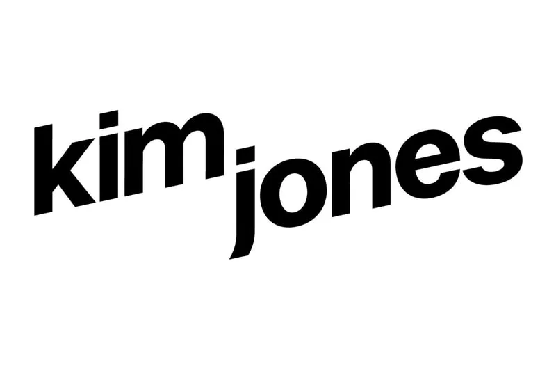 Logo texte noir avec 'kim jones' en italique.