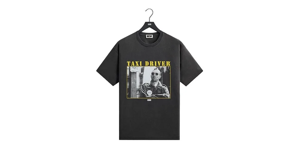 T-shirt noir avec motif 'Taxi Driver', style cinéma rétro.