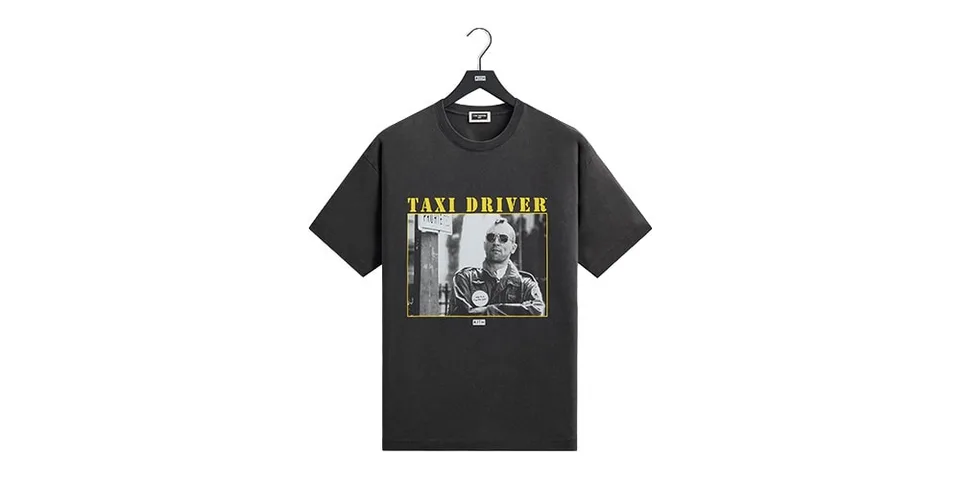T-shirt noir avec motif 'Taxi Driver', style cinéma rétro.