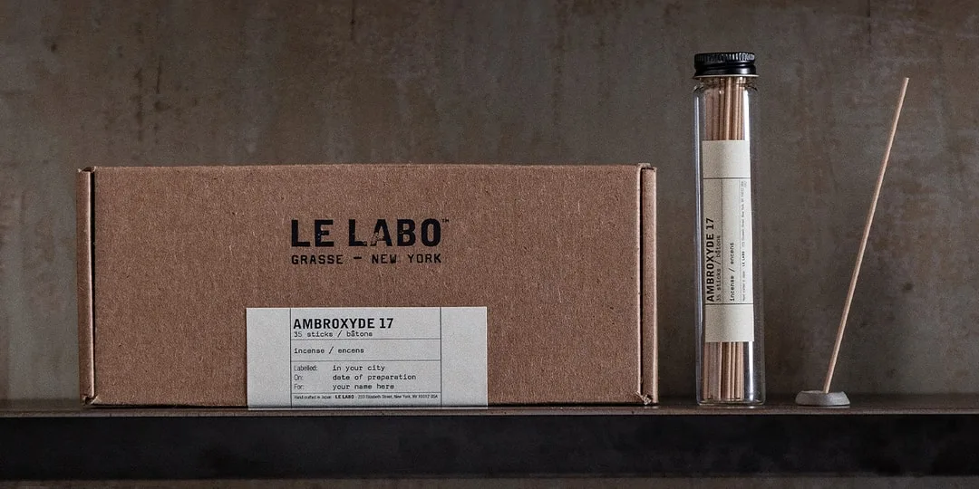 Boîte et flacon de parfum Le Labo sur une étagère.