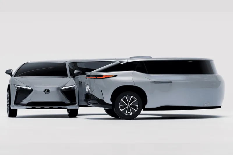 Deux véhicules futuristes Lexus argentés, design élégant et moderne.