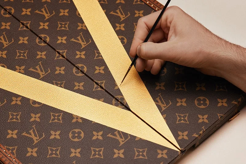 Peinture dorée sur monogramme Louis Vuitton.