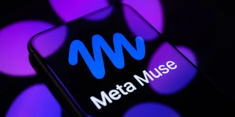 Logo Meta Muse sur écran de smartphone avec fond violet.