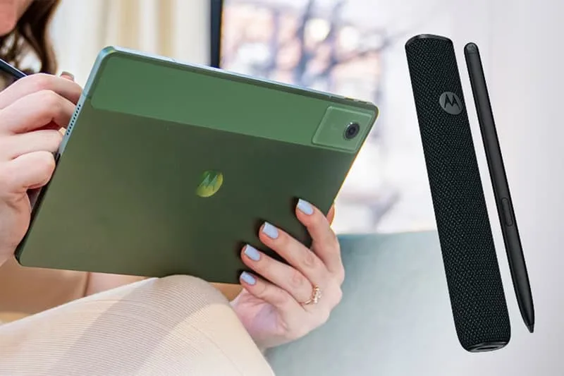 Une personne utilisant une tablette et un stylet Motorola.