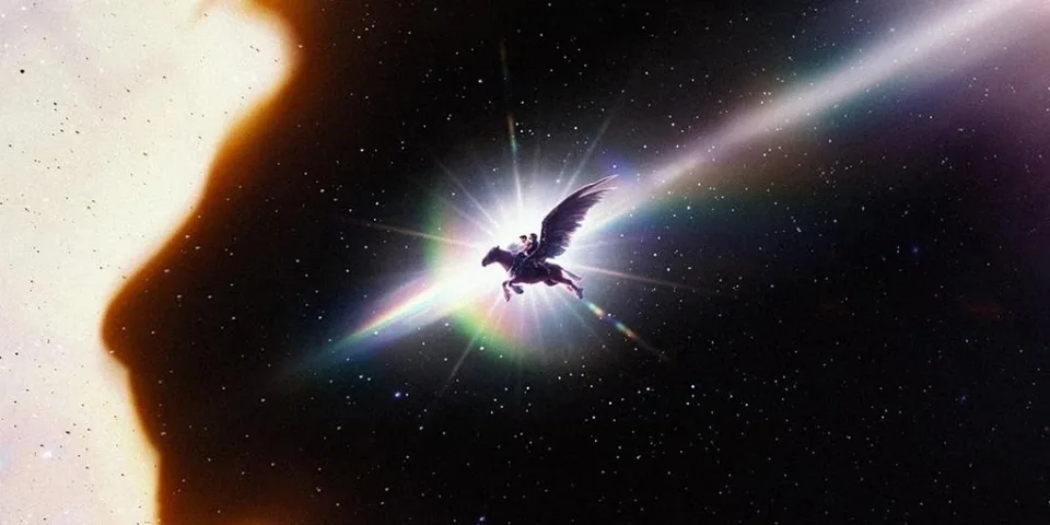 Image de Pégase volant dans l'espace avec des étoiles en toile de fond