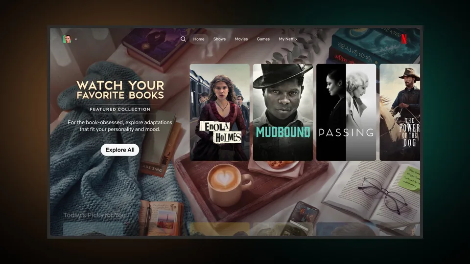 Page Netflix présentant des films adaptés de livres.