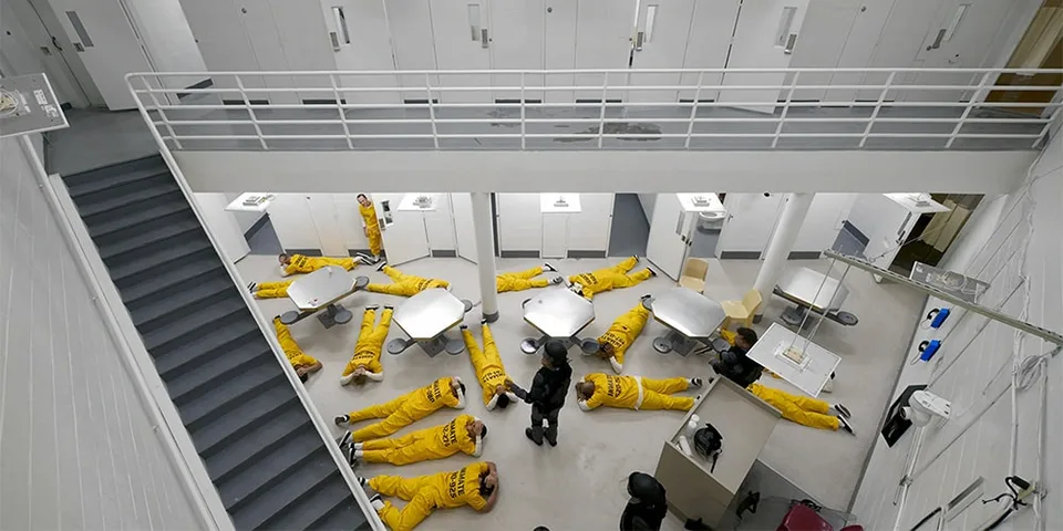 Personnes en tenue jaune couchées dans une pièce.
