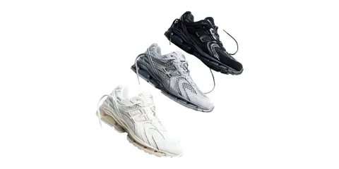 Trois baskets de sport en noir, gris et beige.