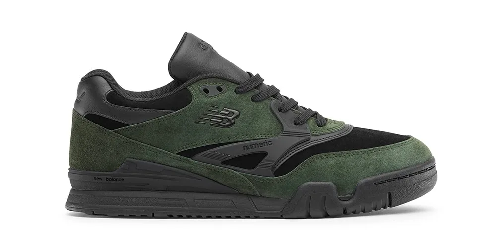 Chaussure verte et noire New Balance Numeric vue de côté.