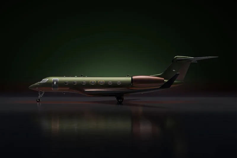 Jet privé élégant sur fond vert, design moderne.