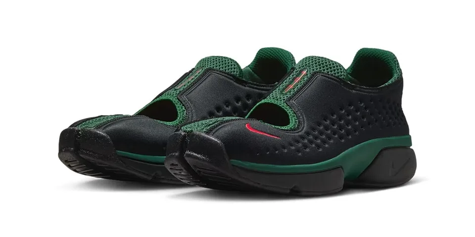 Chaussures vert foncé avec découpes et détails rouges