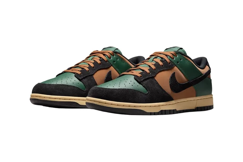Chaussures de sport vertes, brunes et noires.
