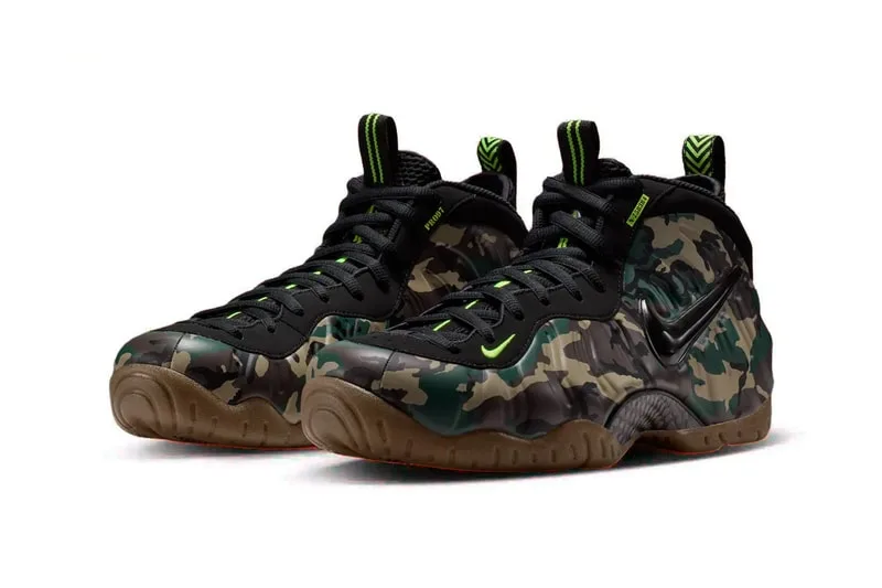 Chaussures de sport camouflage avec logo Nike et détails verts
