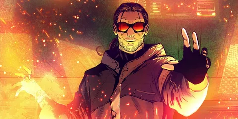 Personnage avec lunettes et effets de lumière flamboyants