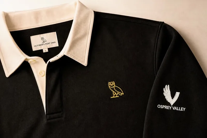 Polo noir avec broderies d'une chouette et Osprey Valley